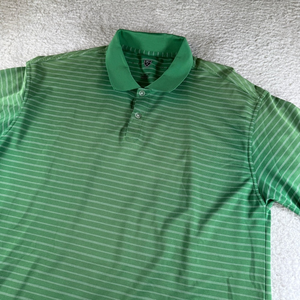Nike Golf Polo Shirt Mens XL Green Faded Striped Fit Dry Short Sleeve